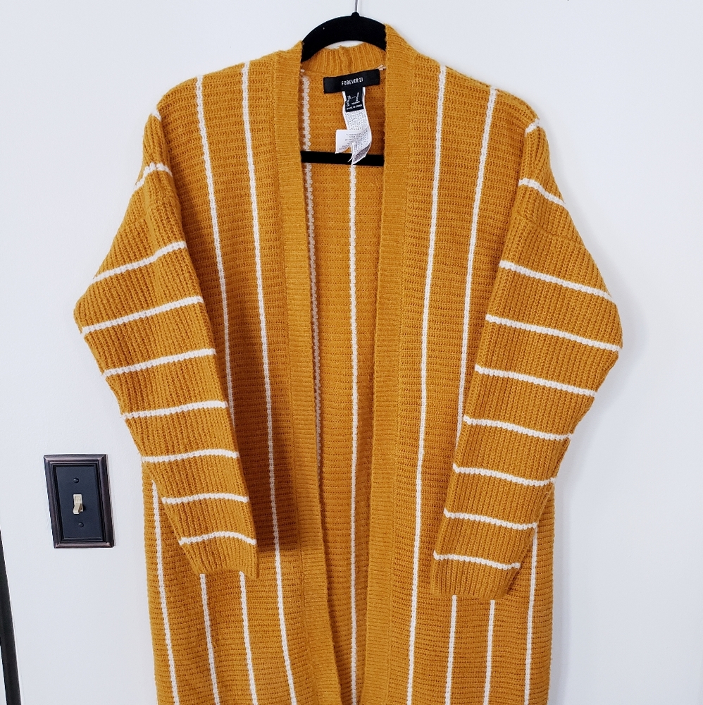 Knit longline yellow/orange pinstripe cardigan